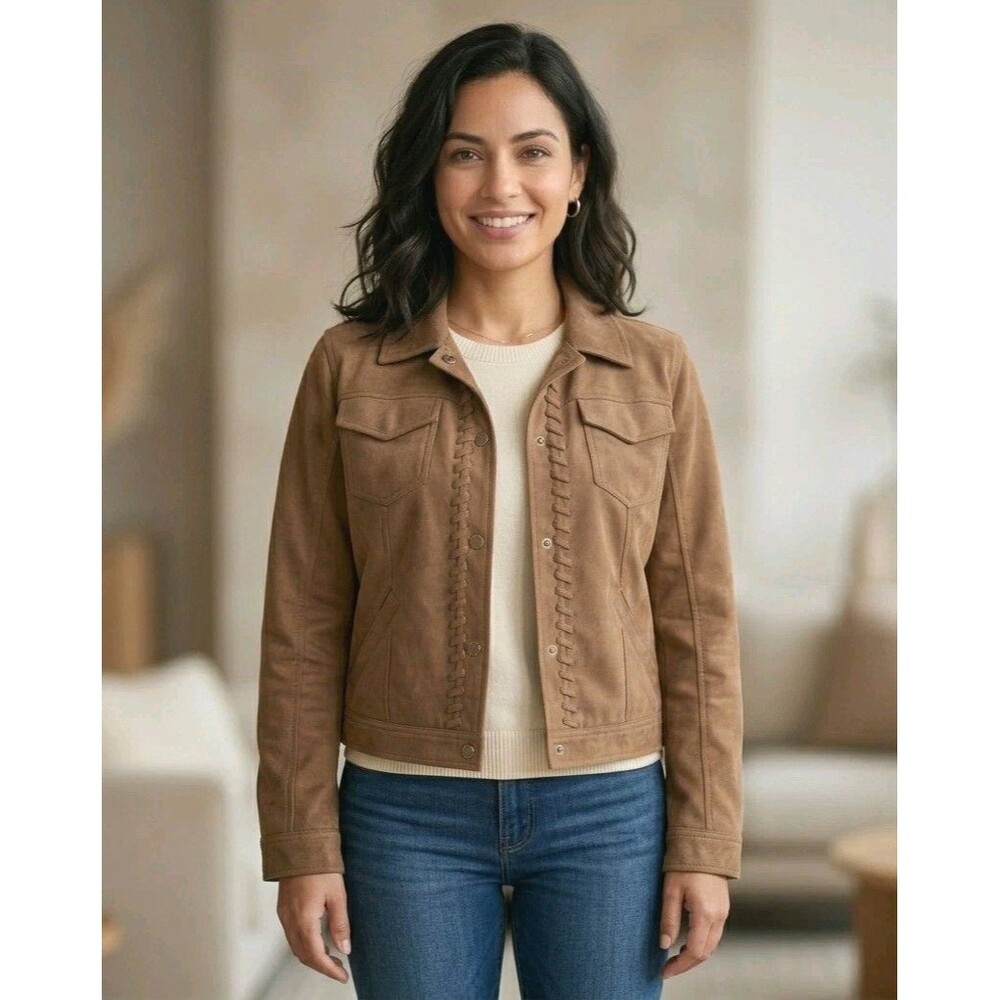 Hollister Women's Medium Brown Faux Suede Jacket Western Boho Lace Up Detail